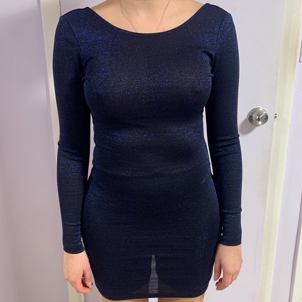 Sparkling navy blue long sleeve dress